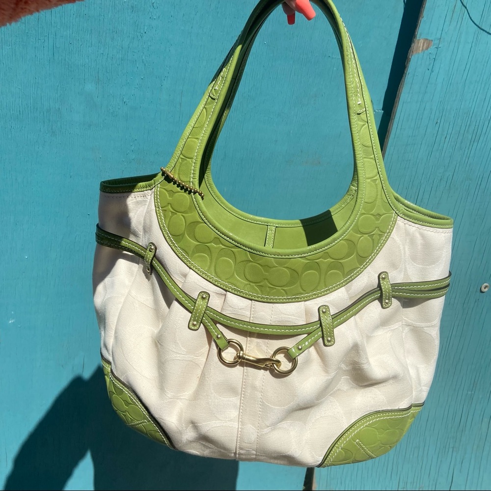 Coach beige and green purse